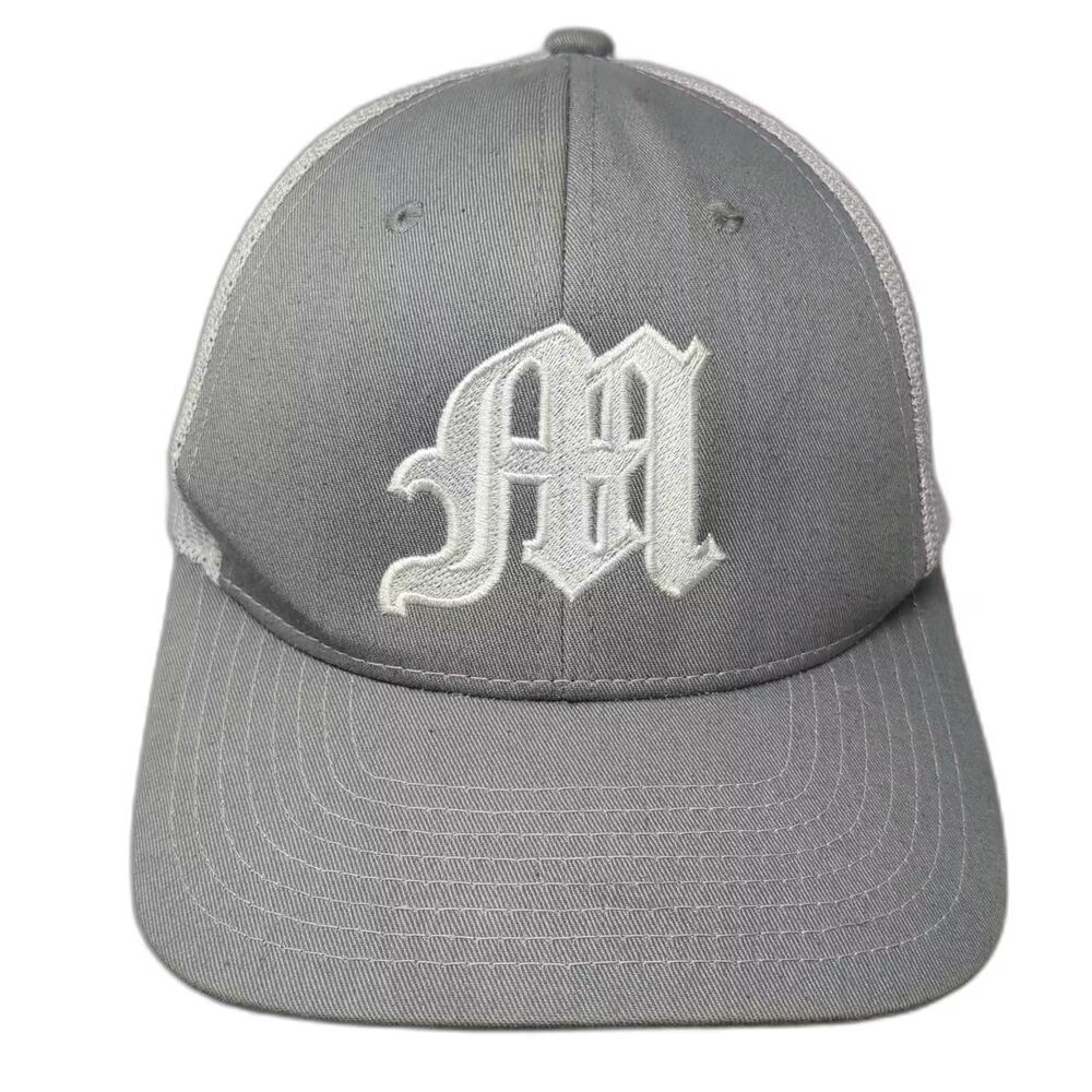 NV CAPS Trucker Hat Gray White Snapback Embroidered M Logo Mesh Adjustable OSFM